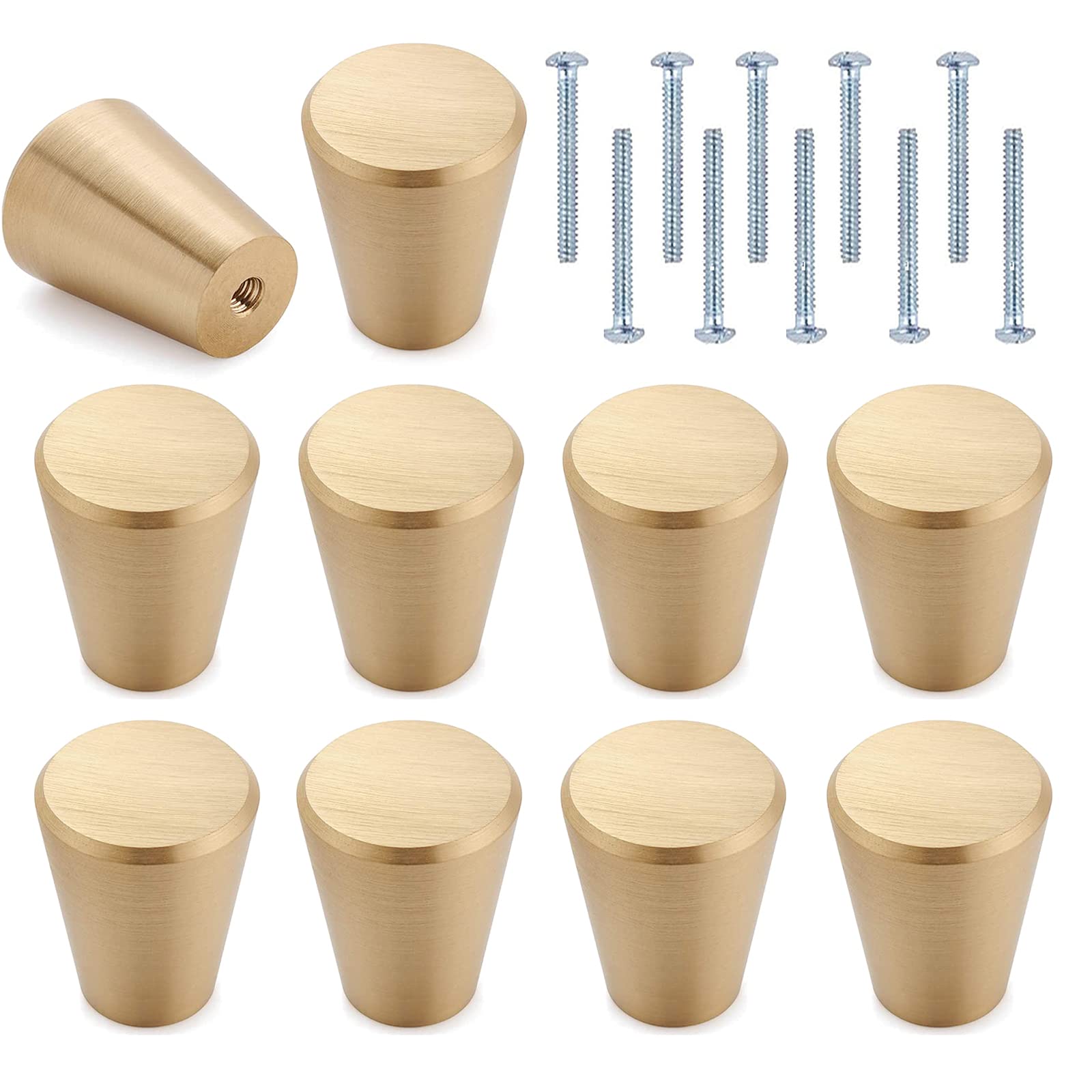 Aatpuss Pack of 10 Gold Metal Cabinet Knobs, Gold Drawer Handle with Screws, Cupboard Knobs Made of Gold-Coloured Metal, Door Kitchen Fittings for Drawers, Cupboards, Bookshelves, Cabinet Doors