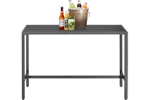 MUPATER Outdoor Bar Table, 47'' Patio Table Rectangular Pub Height Dining Table, Narrow Bar Table Outdoor with Metal Frame for Hot Tub, Garden, Yard, Balcony, Poolside, Black