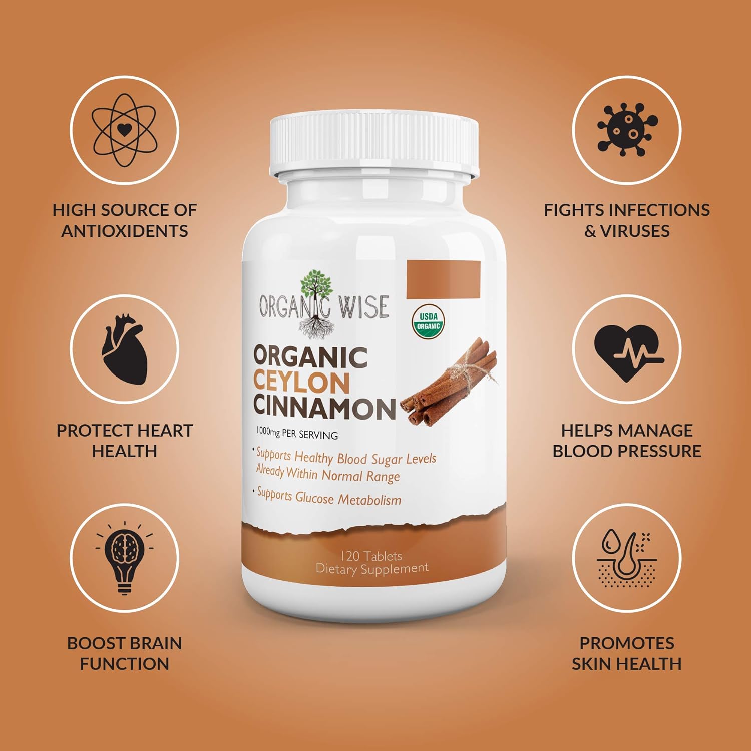 Organic Ceylon Cinnamon, 1000mg, Pure Support for Weight Management and