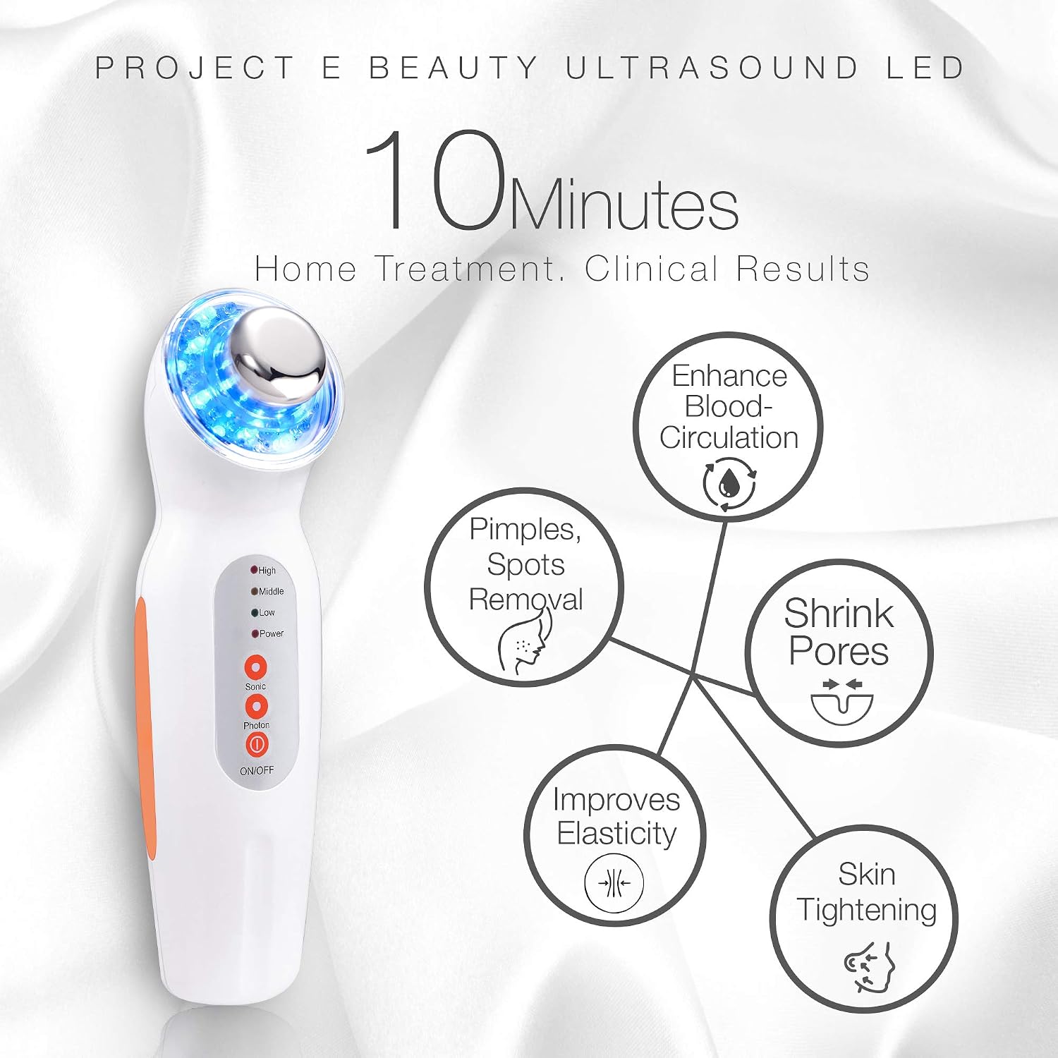Facial & Eye Photon Ultrasonic Device by Project E Beauty, White - Image 3