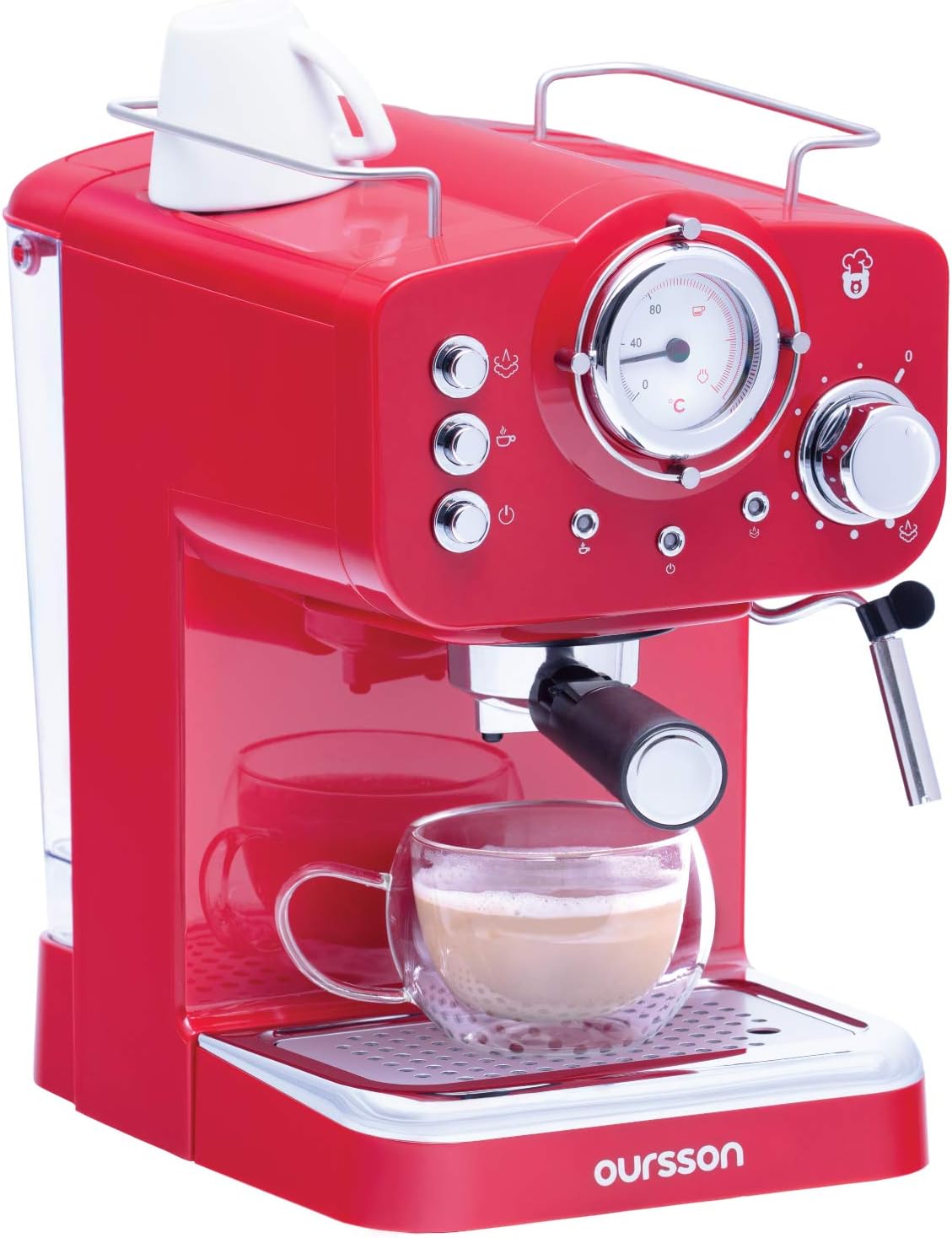 Oursson Manual Espresso and Cappuccino Coffee Machine, Stainless Steel Boiler and 15 bar Pressure Pump 3 Years Warranty, Red, 1.5 liters, EM1500/RD