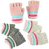 AIMI 3 Pairs Kids Fingerless Gloves Knit Fall Winter Warm Mittens for Boys Girls Children Half Finger Gloves
