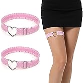 2Pcs Pink Heart Thigh Garter, Adjustable Heart Shaped Elastic Leg Garters for Women, Exquisite Wedding Bride Gothic Accessories for Parties Weddings Cosplay