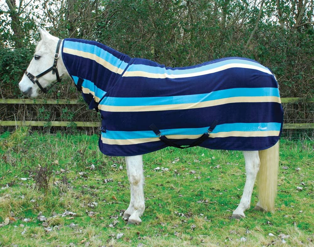 Rhinegold FULL NECK FLEECE RUG, Lightweight Turnout Rugs for Horses - Turquoise Stripe 6'0"