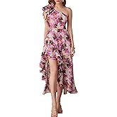 GRACE KARIN Womens Floral Summer One Shoulder Ruffle Maxi Dresses Flowy A-Line Beach Boho Sundresses Apricot Pink 16