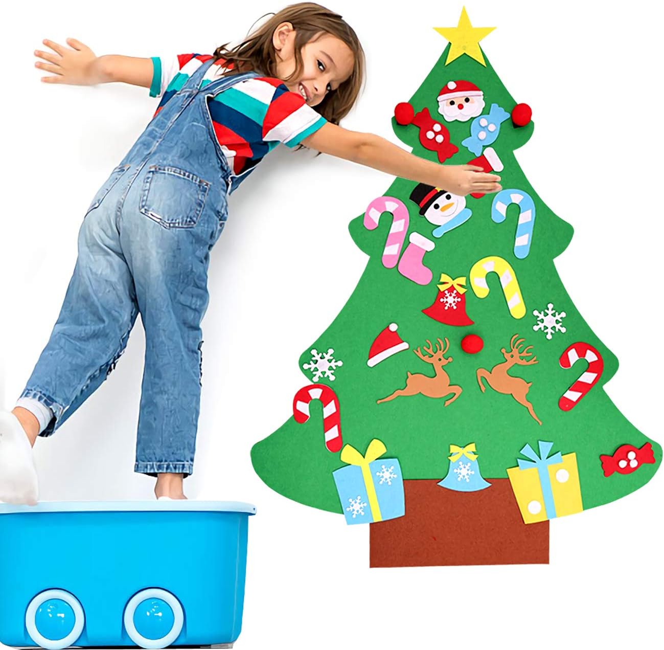 Decorazioni Natalizie Jeans.Yuchisx Albero Natale Feltro Albero Natale Feltro Con 26 Pz Ornamenti Diy Albero Natale Parete Con Corda Regali Di Natale Di Nuovo Anno Per La Decorazione Della Parete Del Portello Dei Bambini Amazon It