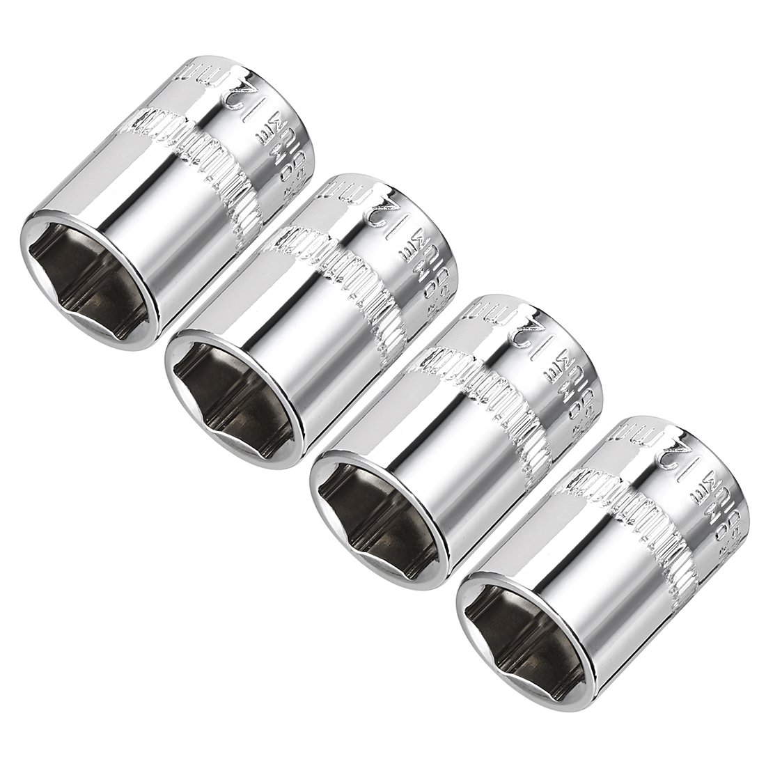 Sourcingmap 4 Pcs 1/4-Inch Drive 12mm 6-Point Shallow Socket, Metric, Cr-V