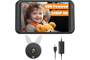 Babyvue USB Baby Car Camera, 4.5" 1080P Clear Night Vision Rear Facing Mirrors with 150° Wide Angle, 360 Rotation Car Seat Ca