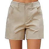 luvamia Shorts for Women Trendy Casual Summer High Waisted Chino Shorts Ribbed Elastic Waist Comfy Shorts with Pockets