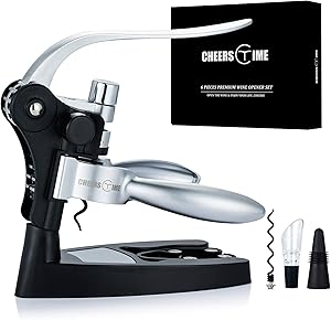 CHEERSTIME Rabbit Wine Bottle Opener Set?2021 Upgraded?with Opener Stand, Foil Cutter,wine pourer,Wine Stopper And Extra Spiral Wine Accessories Set Birthday Gift for Men Dad Boyfriend Husband