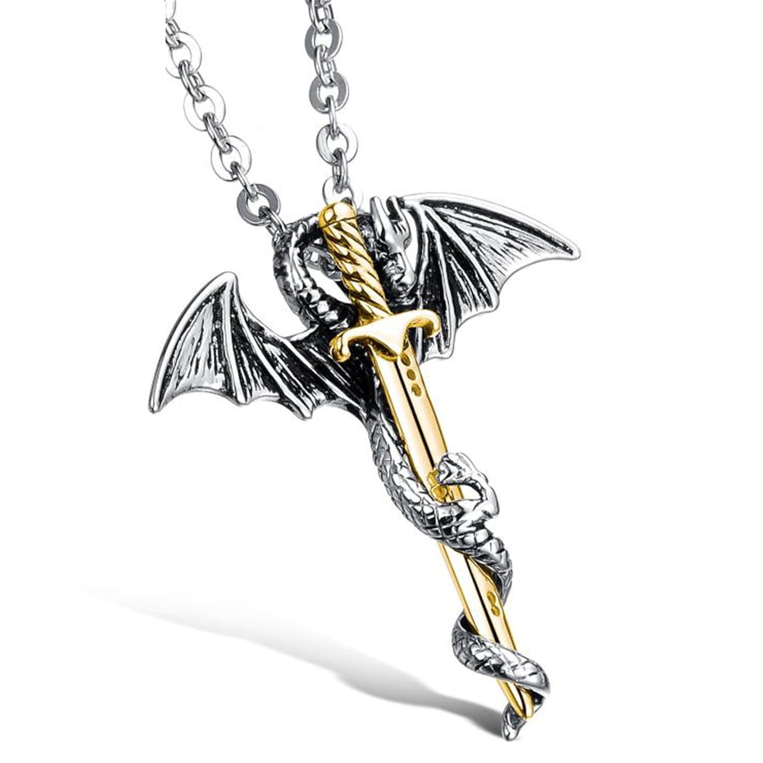 Jiayiqi Hombre Volando Dragón Espada Colgante Collar Con Cadena De Acoplamiento De
