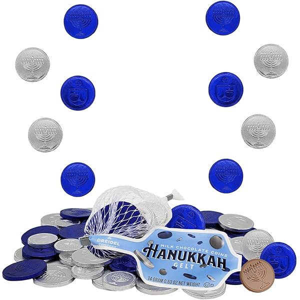 THE DREIDEL COMPANY 20 MESH BAGS ORIGINAL HANUKKAH GELT BLUE & SILVER COINS IN MESH BAGS, GLUTEN FREE, NON-GMO, KOSHER CERTIFIED