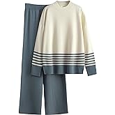 Tanming Women's Lounge Sets 2 Piece Outfits Knitted Pullover Sweater Tops Wide Leg Pants Tracksuit