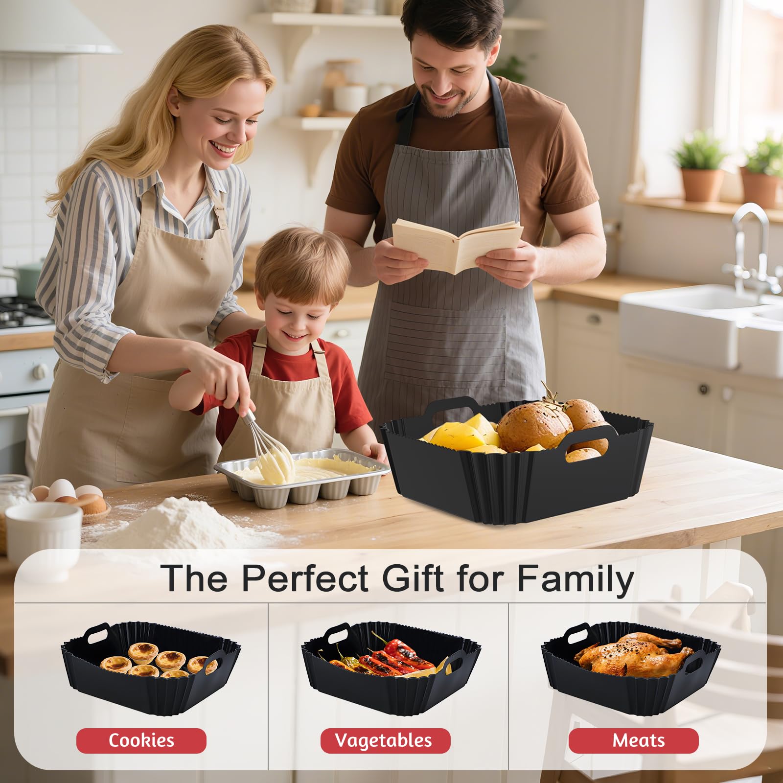 Air Fryer Silicone Liners 2 Pack, Reusable Square Air fryer Basket Liners, 4-7Qt Silicone Baking Tray for Instant Air fryer, Oven Microwave Pot Accessories, Food Grade Kitchen Gadgets