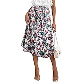 Angerella Womens Skirt Midi High Waist A-Line Casual Floral Print Trendy Bohemia Work Elegant with Pockets