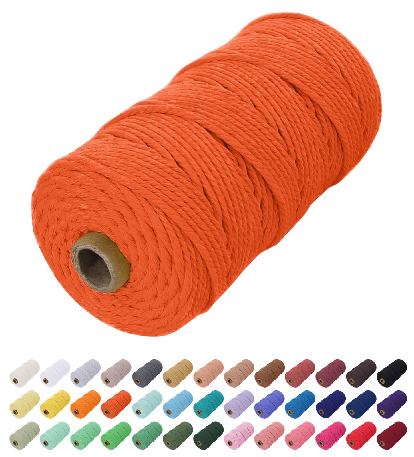 Uiopa Macrame Cord 2mm x 200m, Natural Cotton Cord Coloured Macrame Yarn Soft Rope, Macrame String Cotton Twine for Crafts, Plant Hanger, Wall Hanging, Wrapping, Christmas Decorations (Orange)