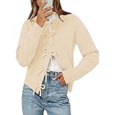 Women's Cardigan Sweaters Bow Button Down Cardigans Fall Fashion Clothes Knit Tie Open Front Coats