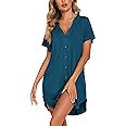 Ekouaer Women V Neck Button Down Nightgown