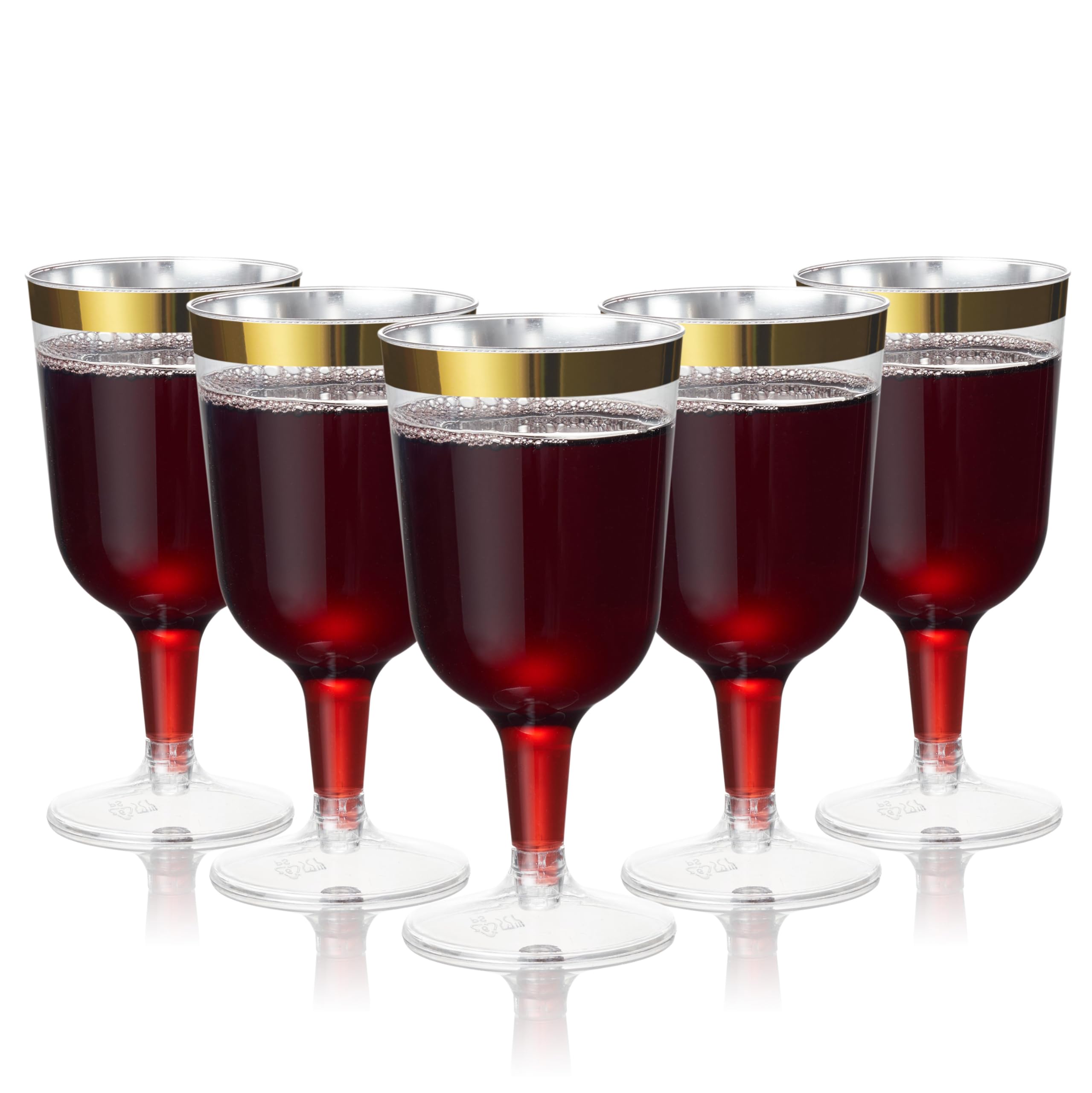 MATANA 24 Elegant Clear Hard Plastic Wine Glasses with Gold Rim (180ml) - Sturdy & Reusable Glasses for Cocktails, Dessert - Birthdays, Weddings, Christmas, BBQ, Picnic, Parties