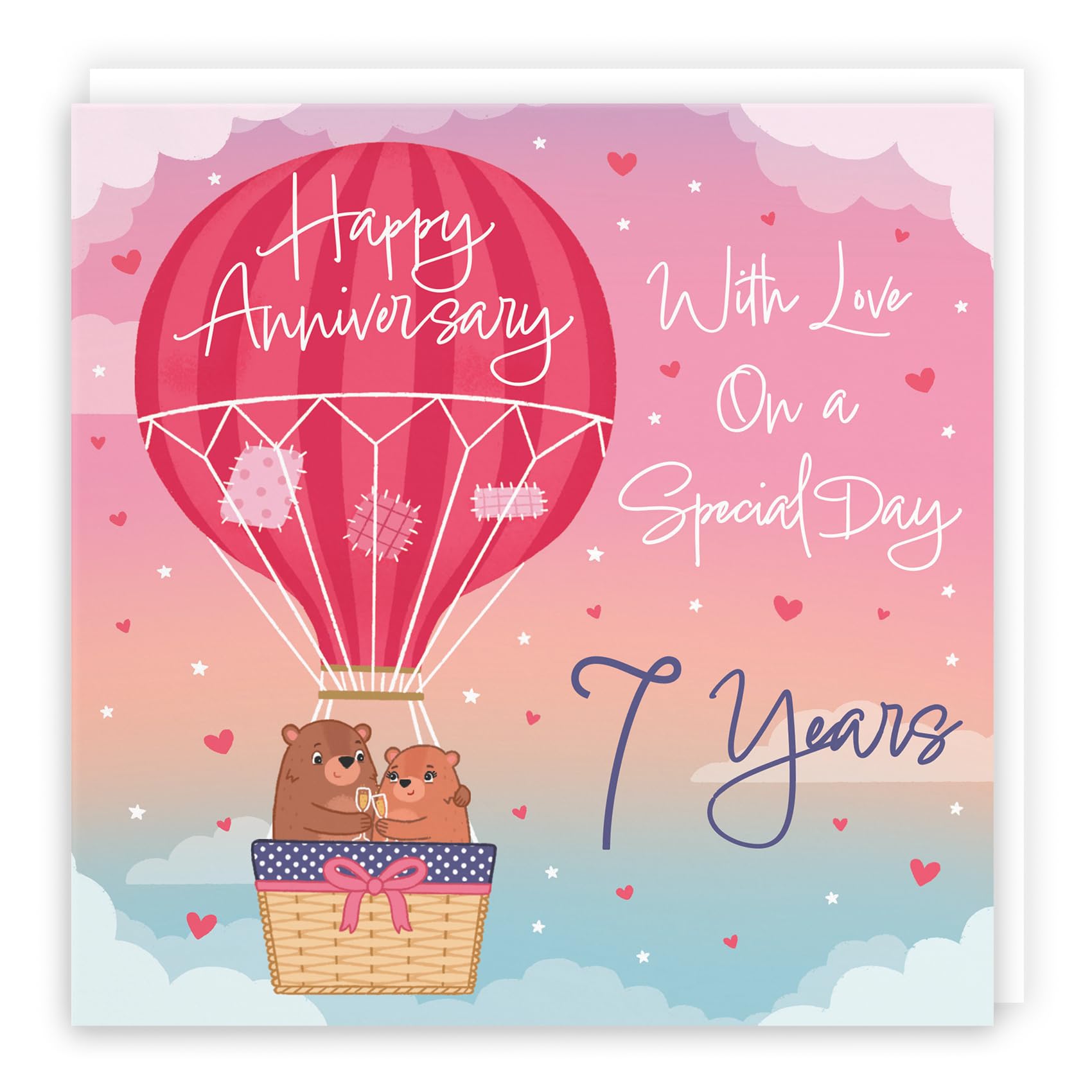 Hunts England - Hot Air Balloon 7th Anniversary Card For Him/Her - Cute Bears Collection - Luxury 7th Anniversary Card For Wife, Husband, Friends, Couple - 7 Years Anniversary Card — image 1