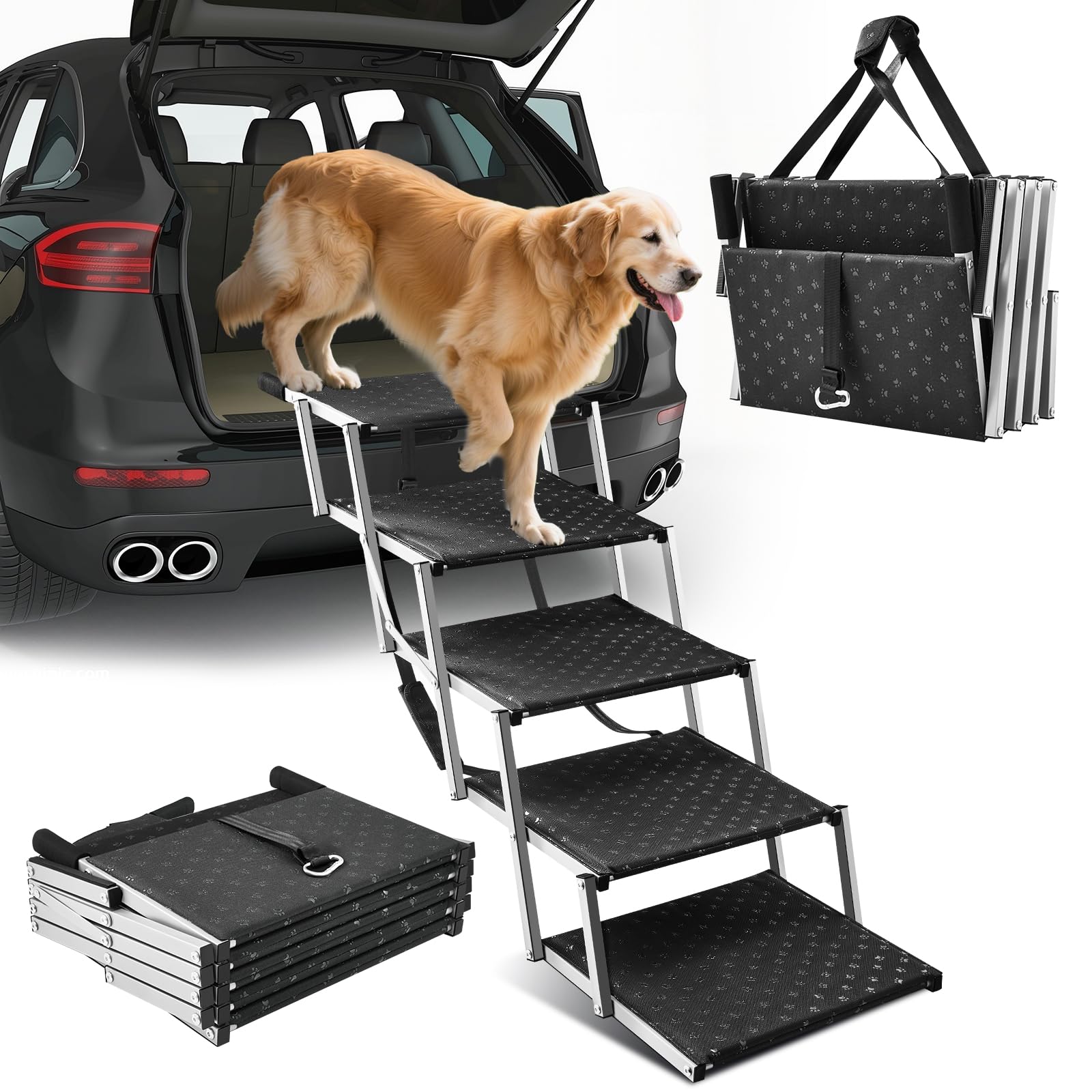Photo 1 of Sakerplus Dog Ramps for Car, 17.7inch Wide Foldable Dog Stairs with Non Slip Surface, Portable Pet Steps for SUV, High Beds, Truck, Support Up to 200lb, 5 Steps