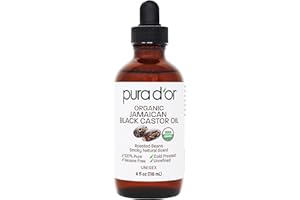 PURA D'OR 4 Oz ORGANIC Jamaican Black Castor Oil - Natural Smoky Scent - 100% Pure USDA Certified Cold Pressed, Hexane Free Eyelash & Eyebrow Serum - For Fuller, Thicker Lashes & Brows - Skin & Hair