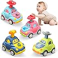 Joyfuture Press and Go Car Toys for Baby and Toddlers 1-3 - 4 Pack Vehicle Set - Easy Push Down Action, Certified ABS Toys (C