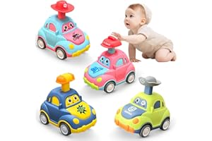 Joyfuture Press and Go Car Toys for Baby and Toddlers 1-3 - 4 Pack Vehicle Set - Easy Push Down Action, Certified ABS Toys (C