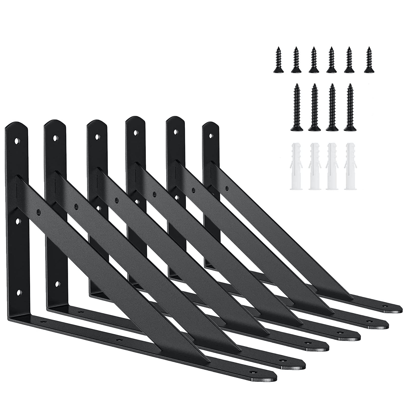 Photo 1 of 10 Inch Shelf Brackets, 6 Pack Heavy Duty L Brackets for Shelves, 90 Degree Triangle Metal Supports for DIY Floating Shelf with Screws ( Black)