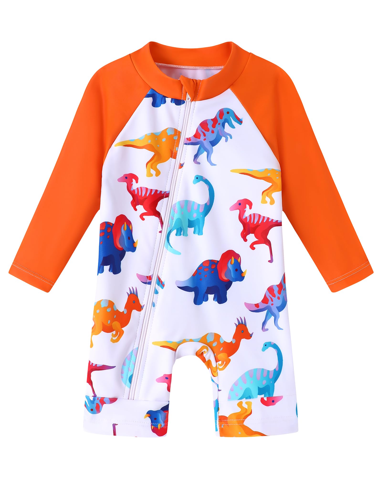 Photo 1 of Baby Swimsuit Boy Rash Guard Swimzip Baby Swimsuit Long Sleeve One Piece UPF 50+ Swimming Suit Orange Dinosaur 18 12 Month Swimsuit Boys