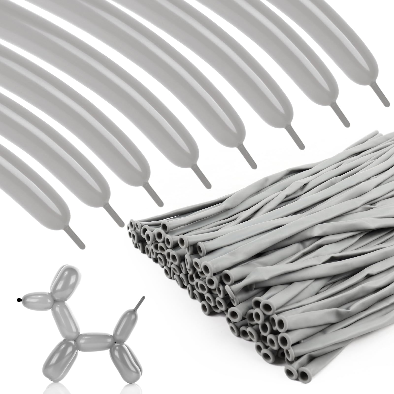 100pcs 260 Grey Long Balloons for Twisting, Skinny Thickening Latex Balloons for Animal Modeling and Arch Tying, Magic Show Party Supplies for Birthday Wedding Christmas Decoration