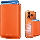 KRTALS Stronger Magnetic RFID Leather Mag-Safe Card Holder for iPhone 15 Series, Mag-Safe Accessories Stick on Series of iPhone 17/16/15/14/13/12 and Pro/Promax, Orange