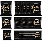 HXYCNNA 300 Pcs Thank You Merchandise Bag Plastic Shopping Bags Retail Bags Bulk Die Cut Thank You Gift Bags with Handles Boutique Bags Goodie Bags for Party, Business, Stores, Retail (Black 3 Size)