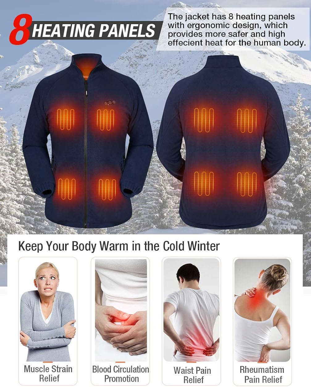 Women`s Heated Fleece Jacket with Battery, Electric Heating Coat Full Zip w/Hand Warmer + Phone Charging Function at  Women's Coats Shop