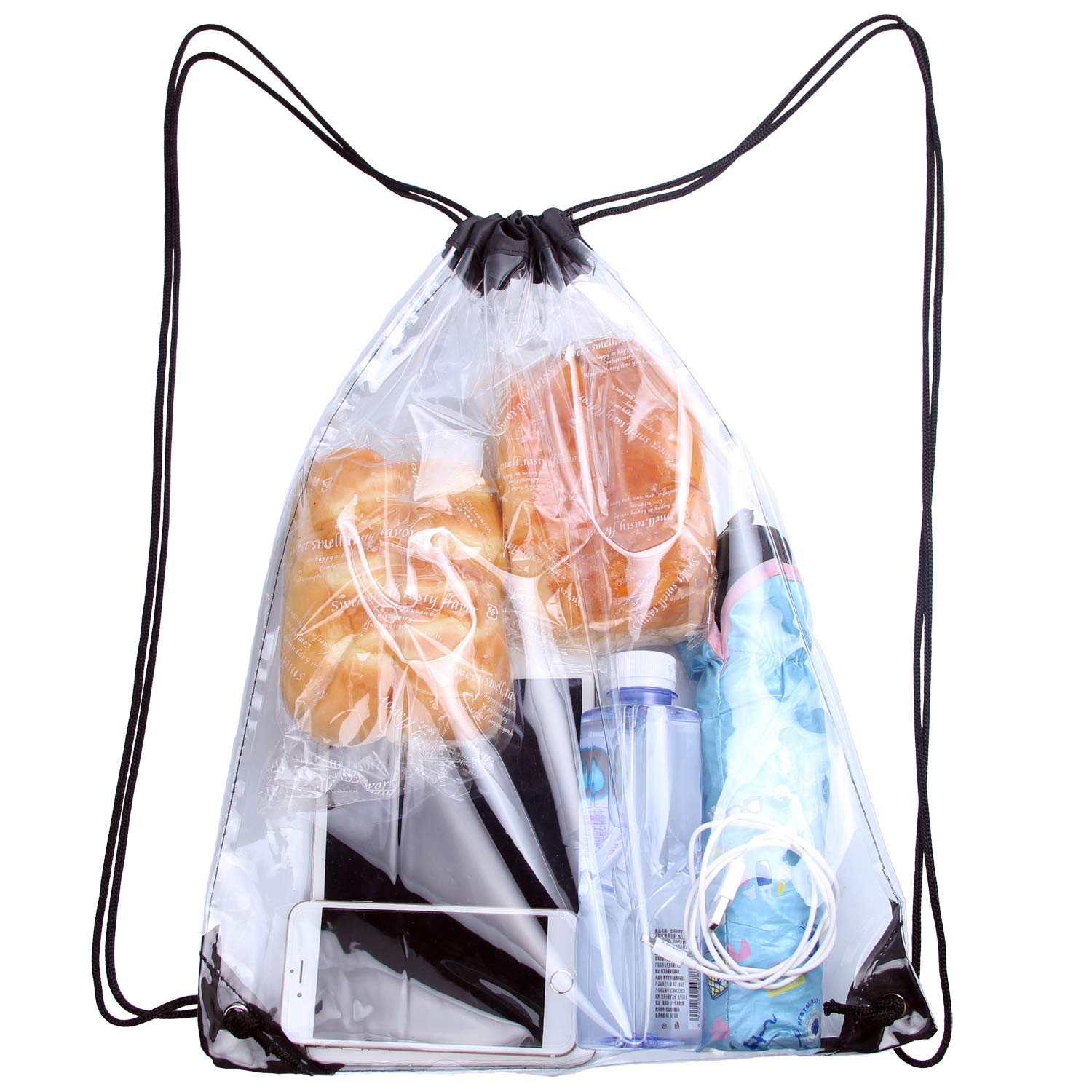 Clear Drawstring Bag Cinch String Pack Backpack Rucksack Shoulder Sack