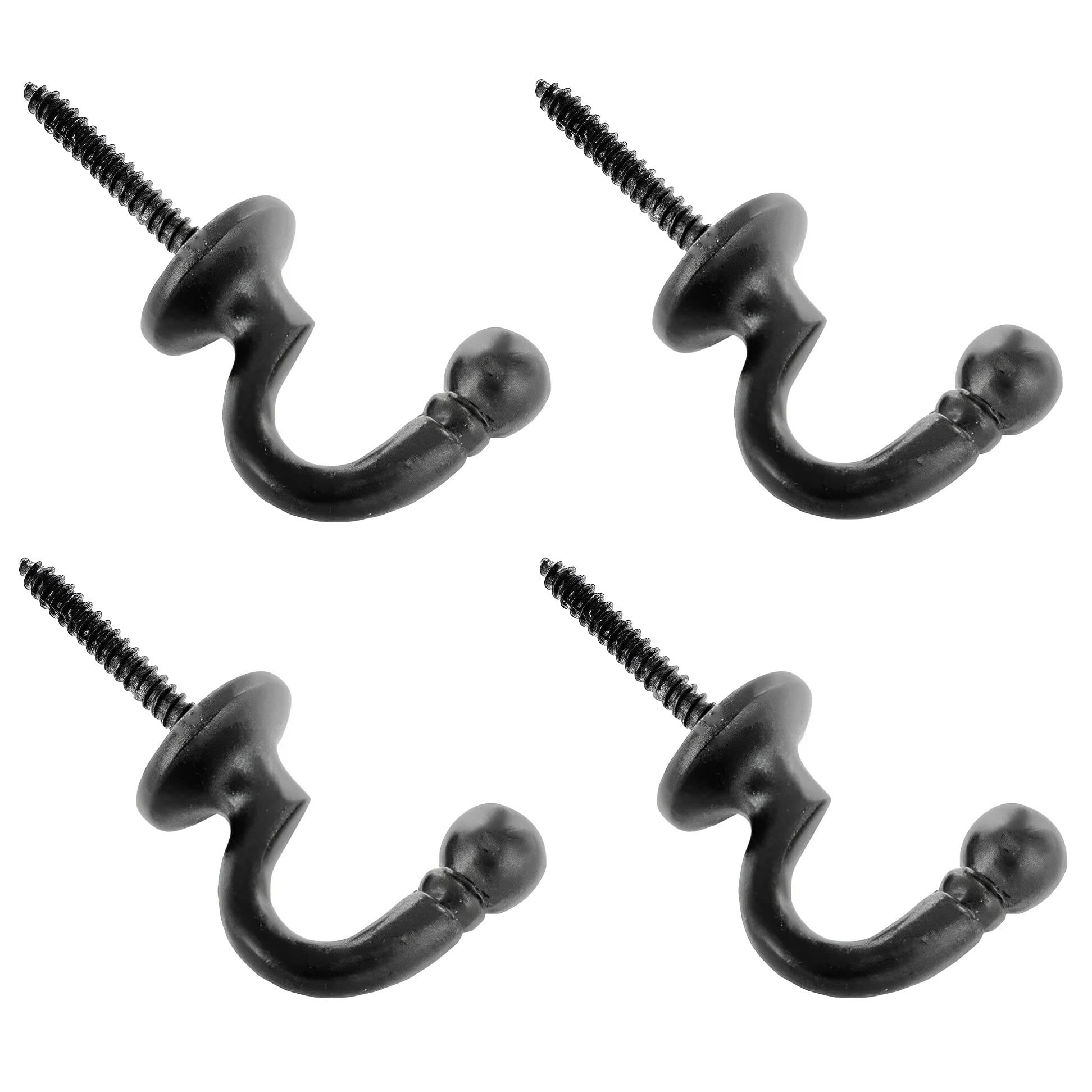 TERF® Vintage Style Antique Black Curtain Drapery Hold Back Tie Back Ball End Hooks 40mm Shower Window Wall Mounted Curtain Tie Back Screw for Keys Clothes Coat Hanger - Pack of 4
