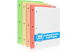 Colored Notebook Paper – 8.5 x 11, 150 Sheets – Thick 80 gsm College Ruled Colorful Loose Leaf Filler Paper – 3-Hole Punched 