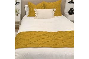 KBC linen Bed Runner 100% Cotton 800 Thread Count Pinch Pleated Bed Runner Solid, Easy Care Decorative Bed Scarf, 1 Piece Pinch Pleated Bed Runner, Queen Size (88"X20") Gold