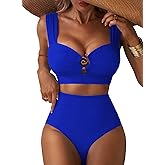 Herseas Women's Bestselling Bikini Set High Waisted 2 Piece Swimsuit Sweatheart Neck Bathing Suit Tummy Control Swim Suit