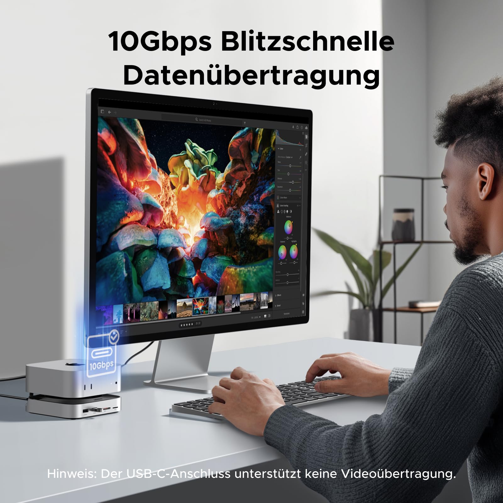 UGREEN Mac mini M4 Dock mit DisplayPort(4K@240Hz max.) für Dual-Monitor-Setups, 10Gbps USB-Anschlüssen, 8TB M.2 NVMe SSD-Slot, SD/TF-Kartenleser & 3,5mm Audio Kompatibel mit Mac mini M4/M4 Pro 7