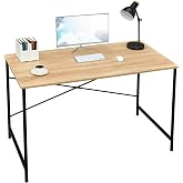 Coavas 47 inch Office Computer Desk Large Study Desk Simple Writing Table Workstation for Home, Oak Tabletop with Black Frame