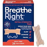 Breathe Right Nasal Strips, Extra Strength, Nasal Congestion, Tan, 26ct | Opens nose and increases nasal airflow, helps relieve nasal congestion for better breathing, drug-free, use anytime, anywhere