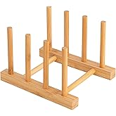 HBlife Bamboo Dish Plate Bowl Cup Book Pot Lid Cutting Board Drying Rack Stand Drainer Storage Holder Organizer Kitchen Cabinet(Keep Dry)