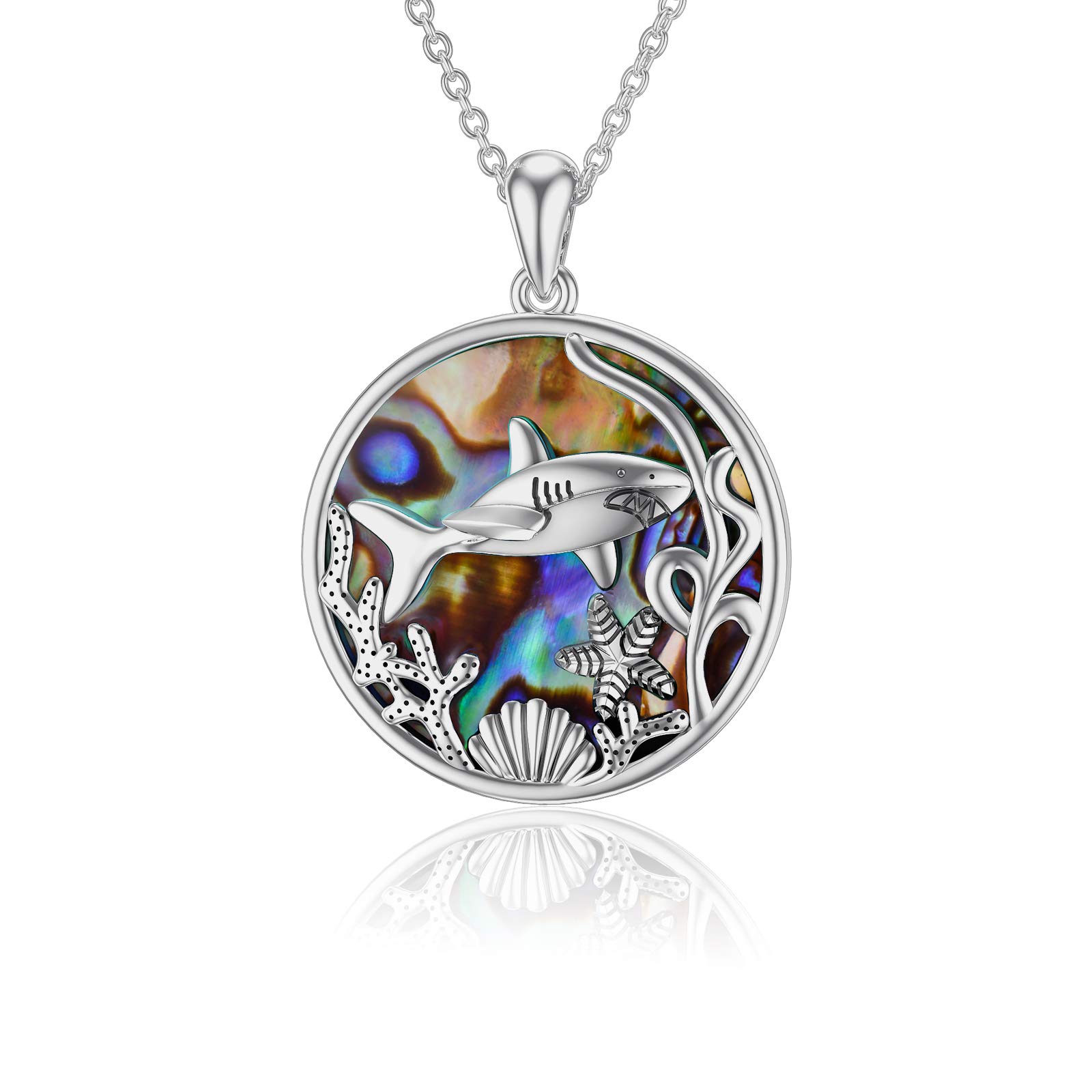 Shark Necklace 925 Sterling Silver Starfish Abalone Shell Ocean Animal Pendant Jewellery Gift for Women Mum