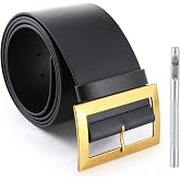 EBOOT Christmas Santa Belt Black 3.2" Wide 59" for Men Women Kids Cosplay | Gold Square Buckle, Adjustable Punch Tool, for Santa Pirate Gnome Costume Parties, Durable Faux Leather Material
