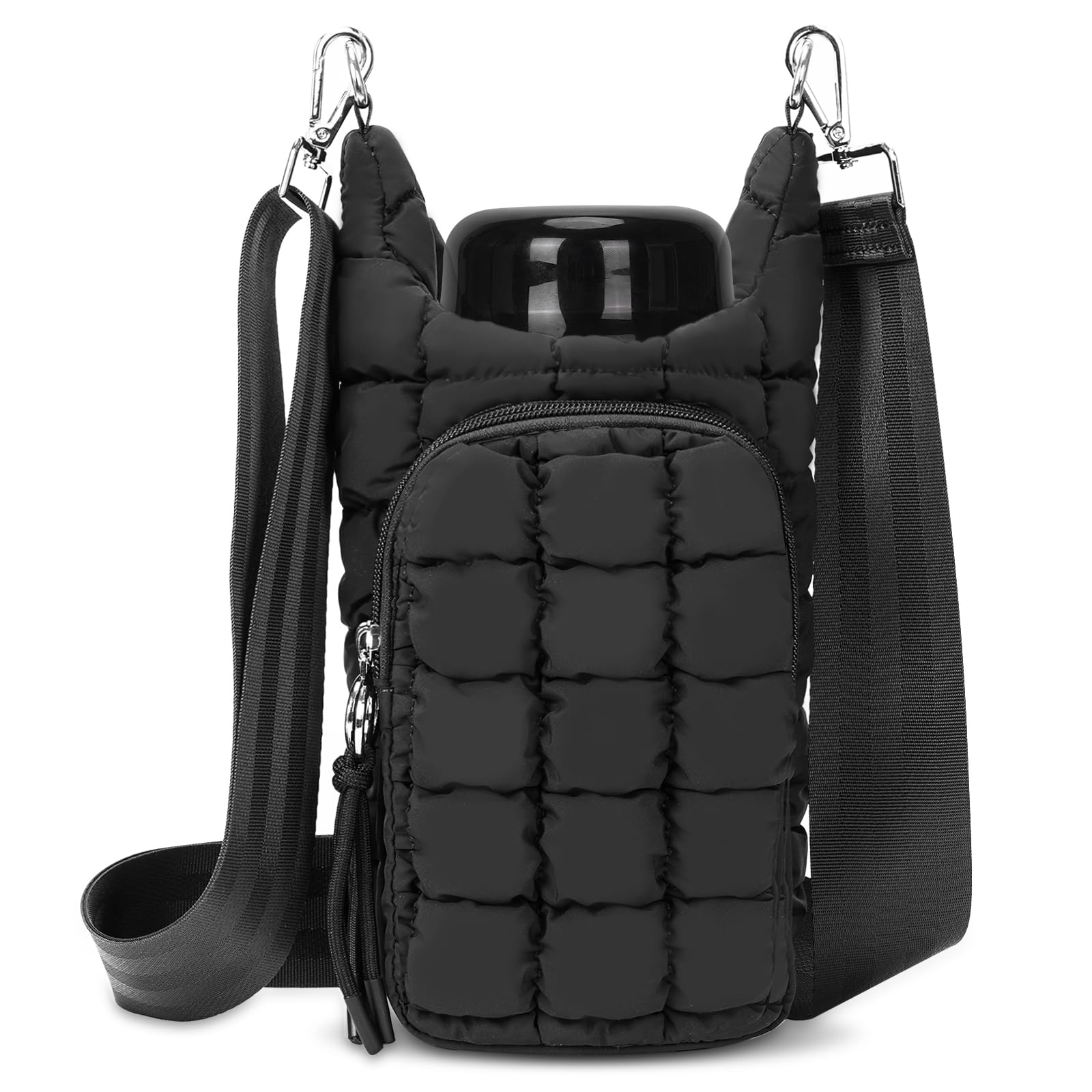 HiTotes Quilted Water Bottle Carrier with Phone Pocket - Crossbody Purse Sling Bag