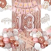 13th Birthday Decorations for Girls, Rose Gold 13th Birthday Banner, Balloon, Cake Topper, Sash and Crown, Happy 13th Birthday Party Decorations for Girls