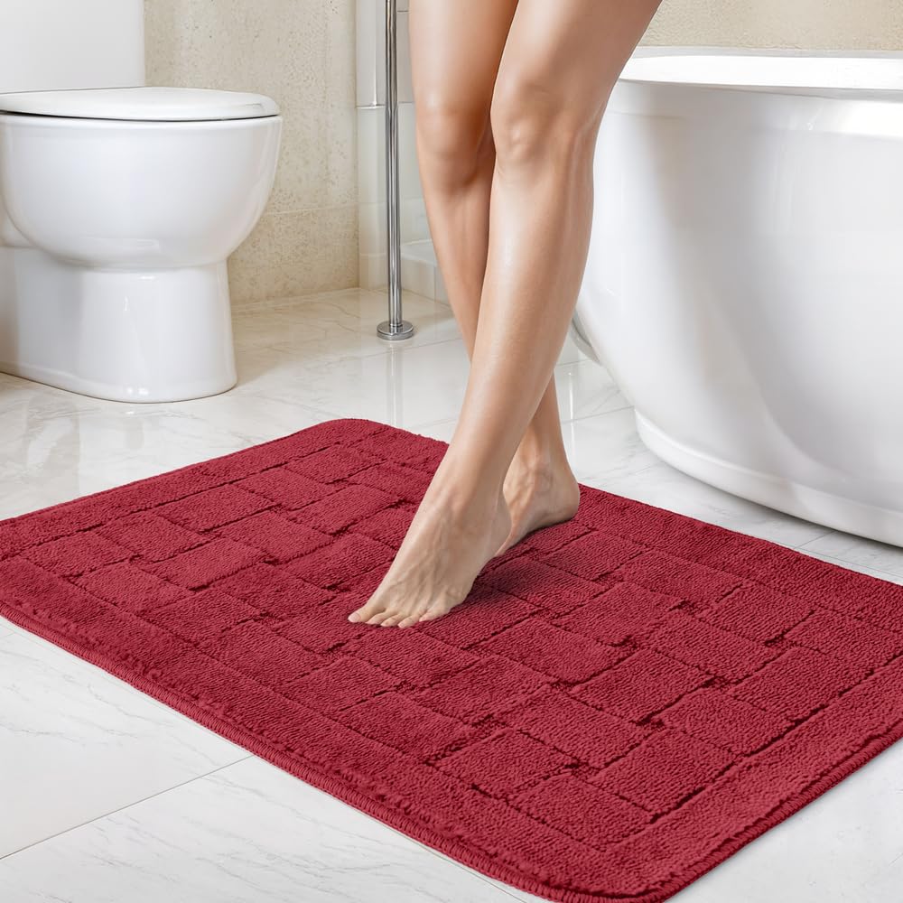 Emma Barclay Orkney - Crosshatch 2 Pc Bath Set in Bordeaux - Mat 45x75cm/ Pedestal 45x45cm