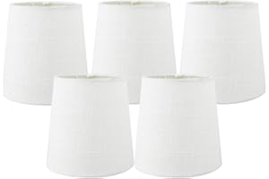 MERIVILLE Set of 5 Off White Linen Clip On Chandelier Lamp Shades, 4-inch by 5-inch by 5-inch