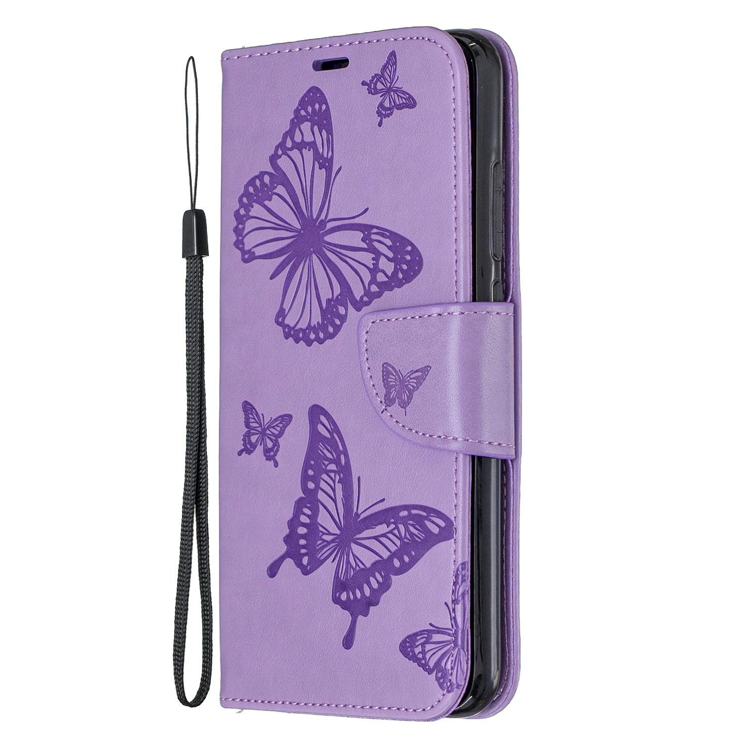 Samsung A03S Case Butterflies, Samsung Galaxy A03S Phone Case for Girls Women Card Holder Slots Magnetic Closure Kickstand Full Protection PU Leather Flip Folio Wallet Cover Shockproof, Purple
